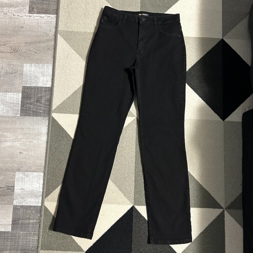 Lee Black Washed Relaxed Fit High Rise Straight Leg Jeans Women's Size 8 LONG